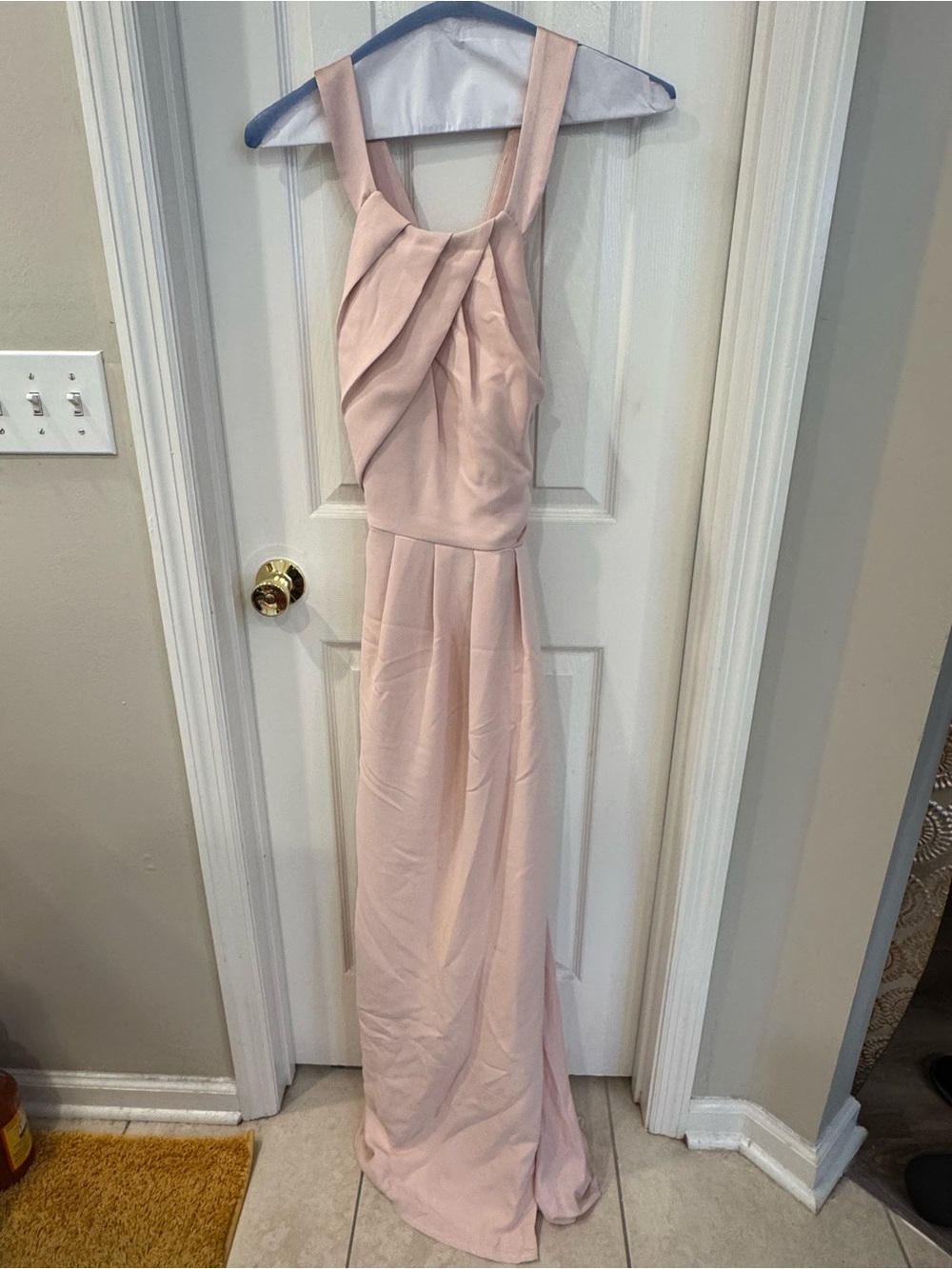 White by Vera Wang Pale Blush Maxi Dress with Draped Bodice